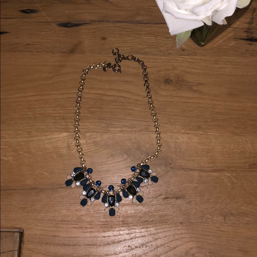 J Crew Gold and Navy Jeweled Necklace